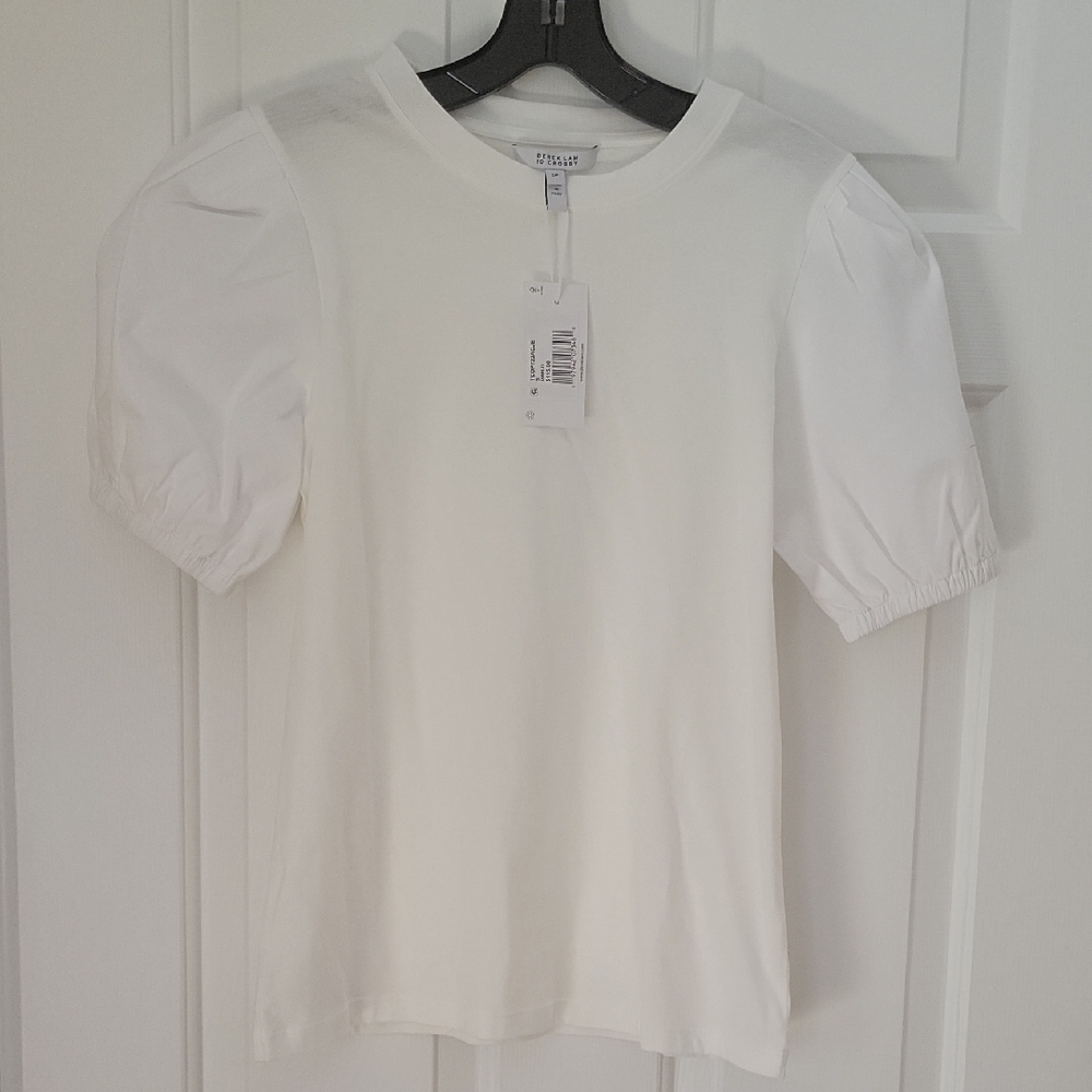 NEW! 10 Crosby Derek Lam White Puff Sleeve Tee